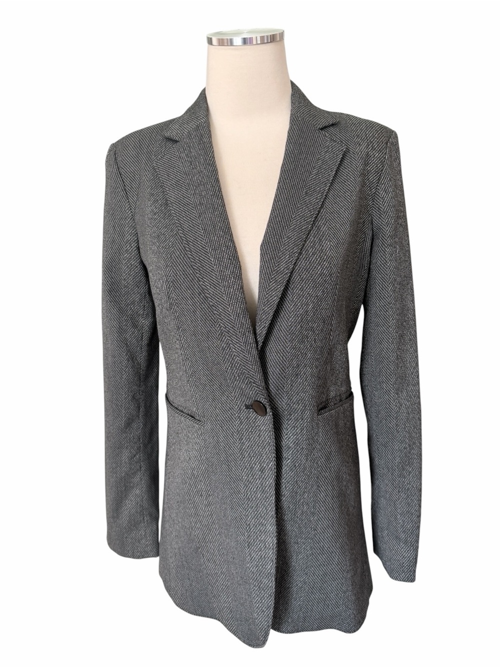 Calvin Klein Classic Gray Herringbone Women's Blazer Sz 2
